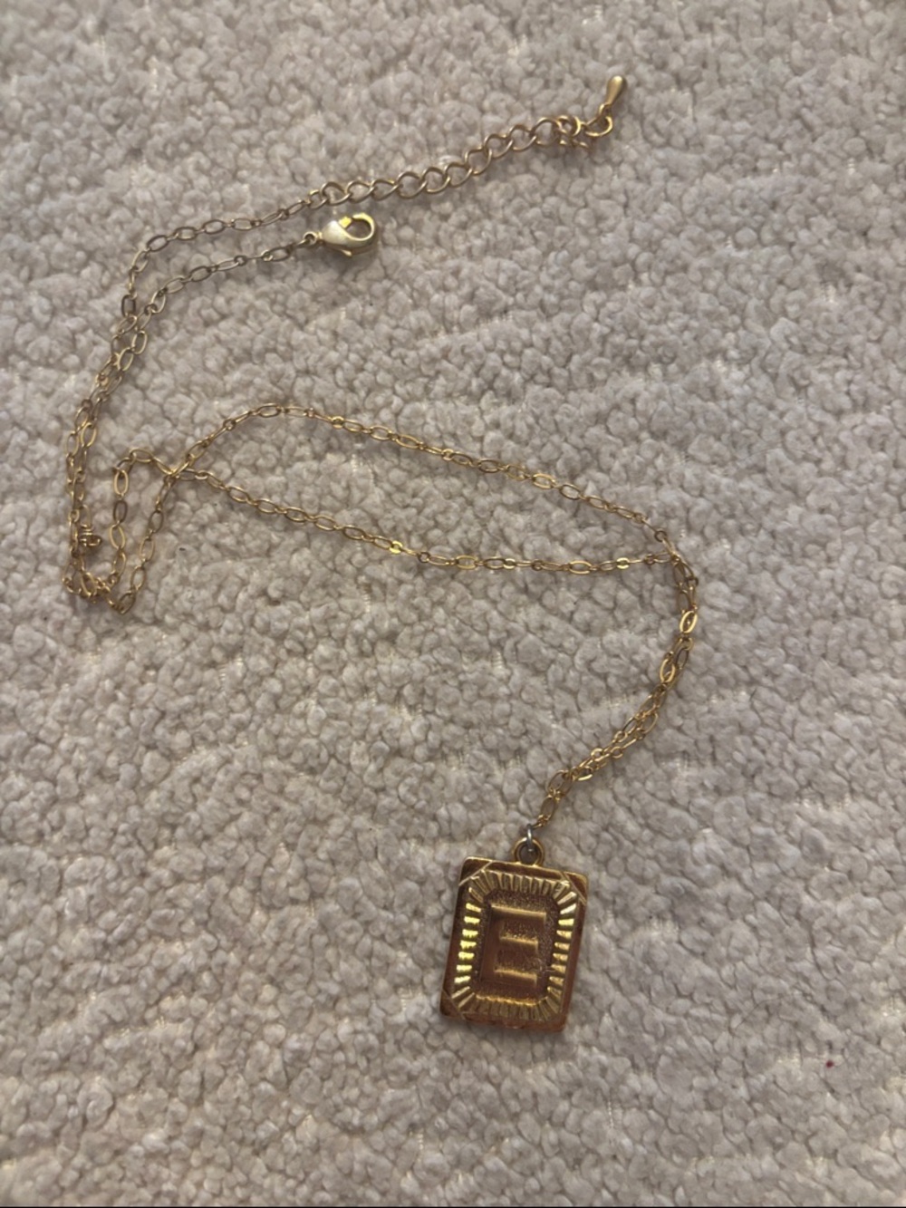 Gold Rectangular “E” Pendant Necklace